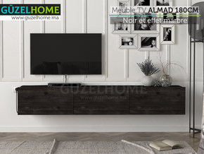 Stand TV Suspendu ALMAD 180cm - Noir charbon - Meubles de décoration chez GÜZELHOME Maroc