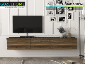 Stand TV Suspendu ALMAD 180cm - Effet noyer - Salon et séjour - Meubles de décoration chez GÜZELHOME Maroc