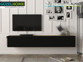Stand TV Suspendu ALMAD 180cm - Chêne et Noir - Meubles de décoration chez GÜZELHOME Maroc