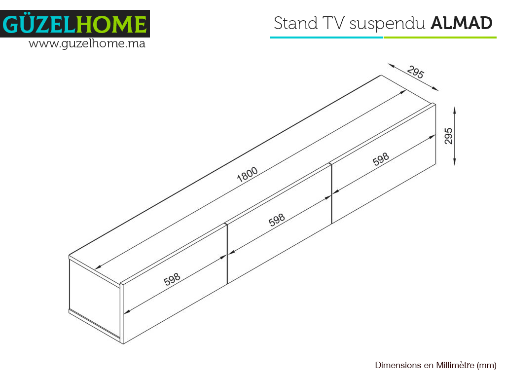 Table TV Suspendu ALMAD 180cm - Noir