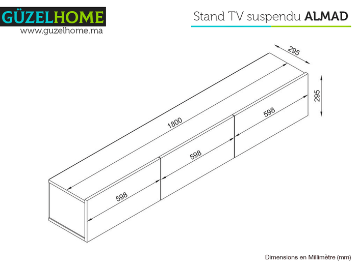 Meuble TV Suspendu ALMAD 180cm - Noyer et effet marbre