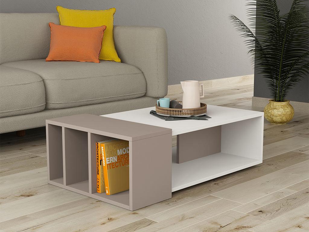 Table Basse pour séjour ANITA - Blanc et Light Mocha