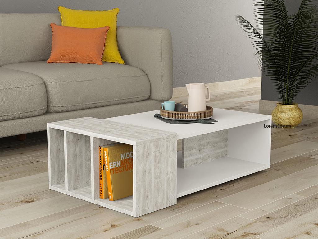 Table Basse pour séjour ANITA - Blanc et Chêne Ancien