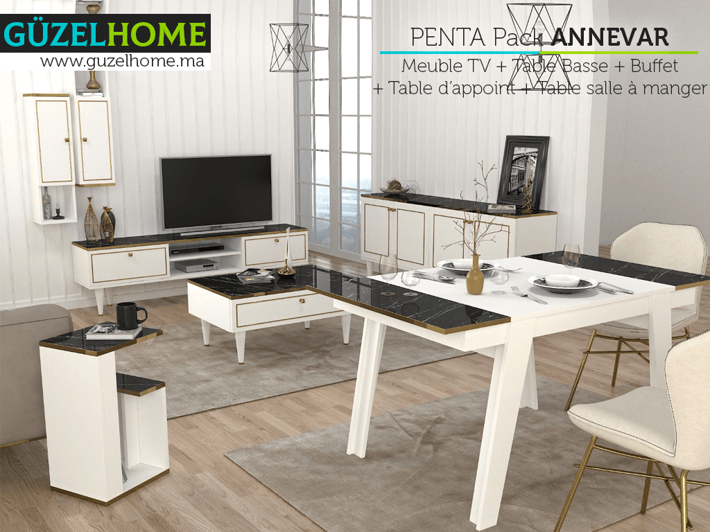 Penta exclusif ANNEVAR - Meuble TV - Table Basse - Table d'appoint