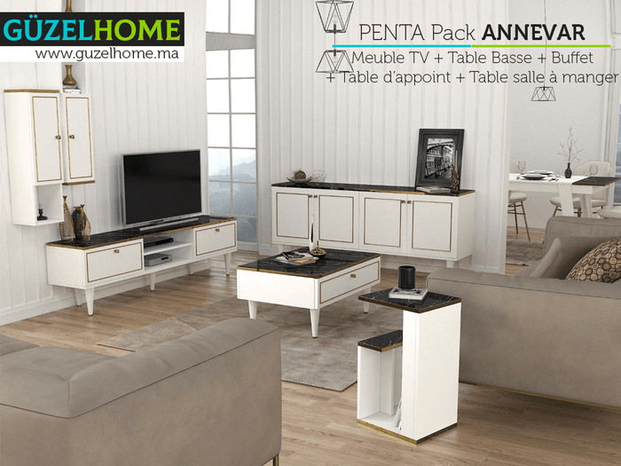 Penta exclusif ANNEVAR - Meuble TV - Table Basse - Table d'appoint
