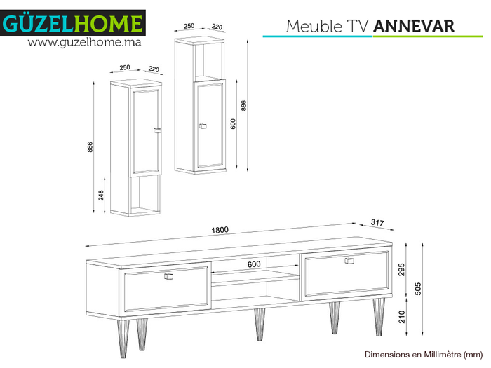 ANNEVAR Mega Pack - Meuble TV - Table Basse - Buffet Console - Salon et séjour