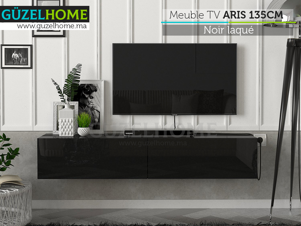 Stand TV Suspendu ARIS 135cm - Noir laqué