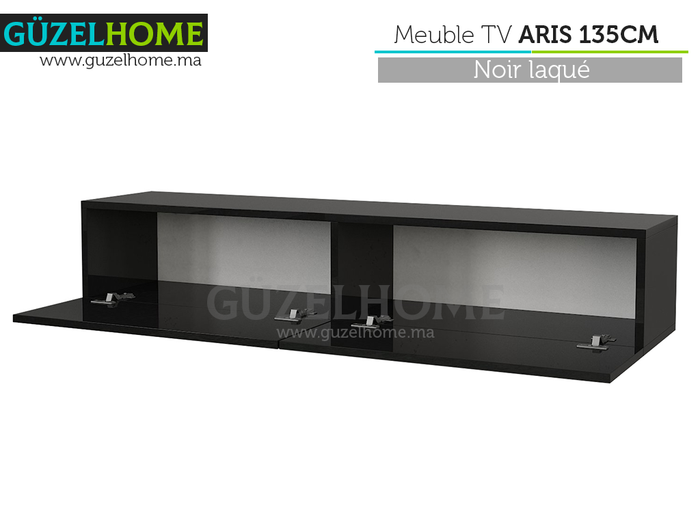 Stand TV Suspendu ARIS 135cm - Noir laqué