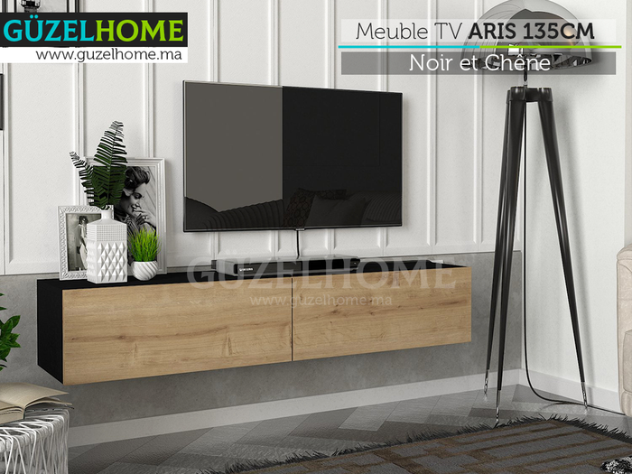 Table TV Suspendu ARIS 135cm - Noir et Chêne