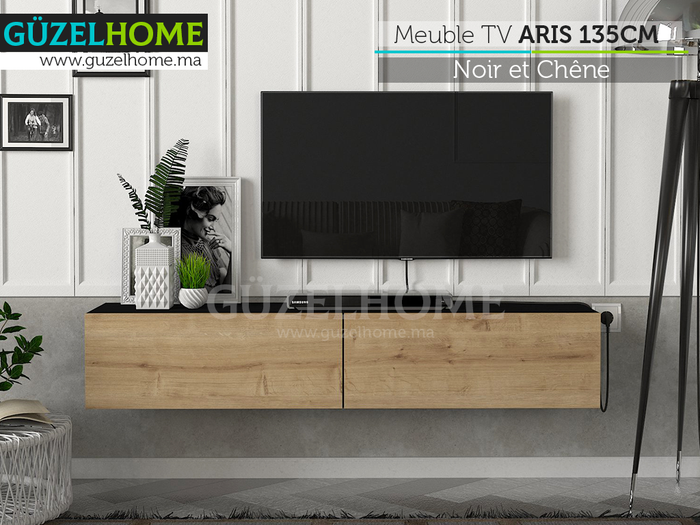 Table TV Suspendu ARIS 135cm - Noir et Chêne