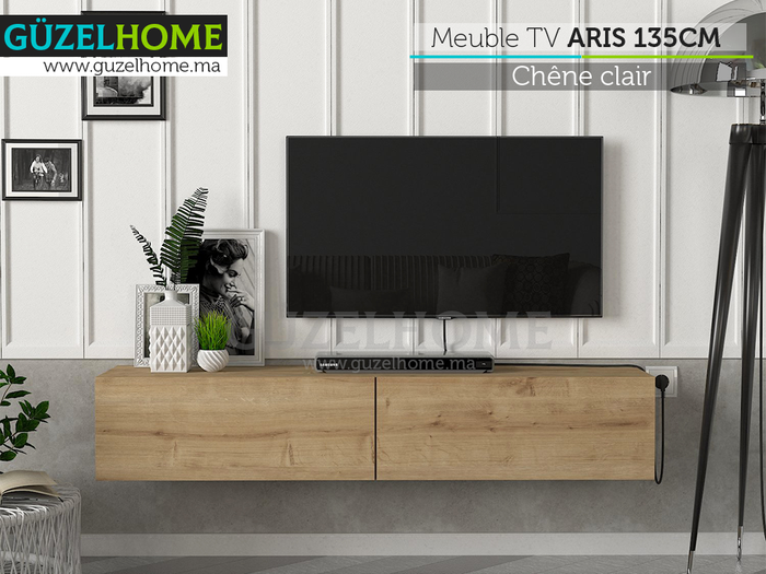 Meuble TV Suspendu ARIS 135cm - Effet chêne