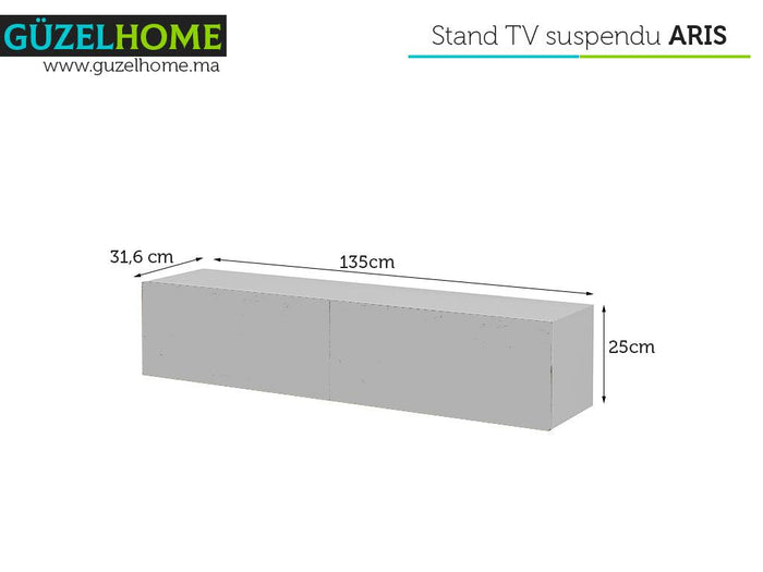Stand TV Suspendu ARIS 135cm - Blanc et Effet chêne