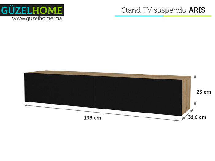 Stand TV Suspendu ARIS 135cm - Chêne et Noir - Ameublement d'intérieur Maroc