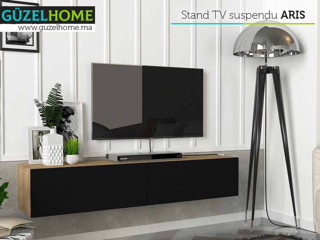 Stand TV Suspendu ARIS 135cm - Chêne et Noir - Ameublement d'intérieur Maroc