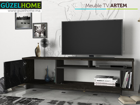 Meuble TV ARTEM 140 cm - Noir Anthracite et Effet Marbre — vue alternative