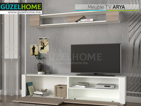 Meuble TV ARYA - Blanc et Gris Cordoba — vue alternative