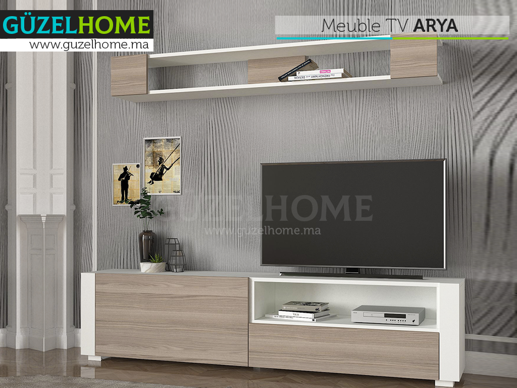 Meuble TV ARYA - Blanc et Gris Cordoba
