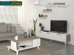 ATEDRAE - Meuble TV - Table basse - Blanc et Gris Cordoba - Meubles de décoration chez GÜZELHOME Maroc