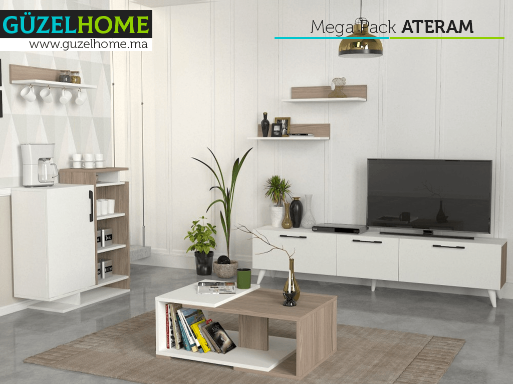 Mega ATERAM - Meuble TV - Table basse - Rangement Multifonction