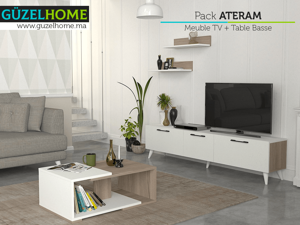 Pack ATERAM - Meuble TV - Table basse - Salon et séjour