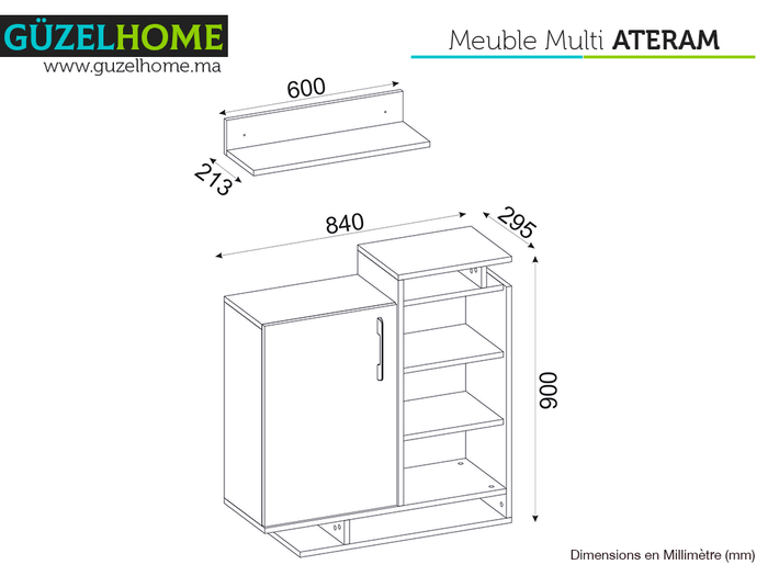 Mega ATERAM - Meuble TV - Table basse - Rangement Multifonction