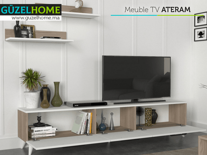 Mega ATERAM - Meuble TV - Table basse - Rangement Multifonction