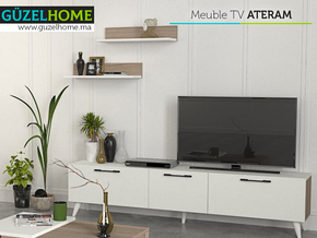 Meuble TV ATERAM - Blanc et Cordoba - Salon et séjour - Meubles de décoration chez GÜZELHOME Maroc