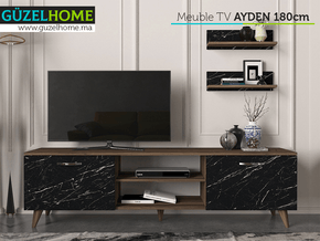 Meuble TV AYDEN 180cm - Noyer et Effet Marbre - Salon et séjour - Meubles de décoration chez GÜZELHOME Maroc