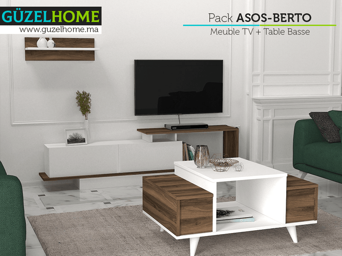 Pack ASOS-BERTO - Meuble TV et Table Basse - Salon et Séjour