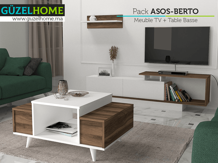 Pack ASOS-BERTO - Meuble TV et Table Basse - Salon et Séjour