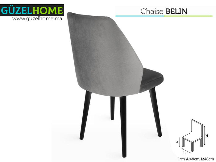 Chaise moderne BELIN - Velours gris - salle à manger