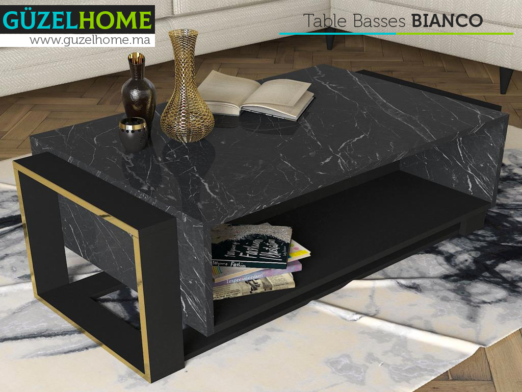 Table Basse BIANCO - Effet Marbre et Doré