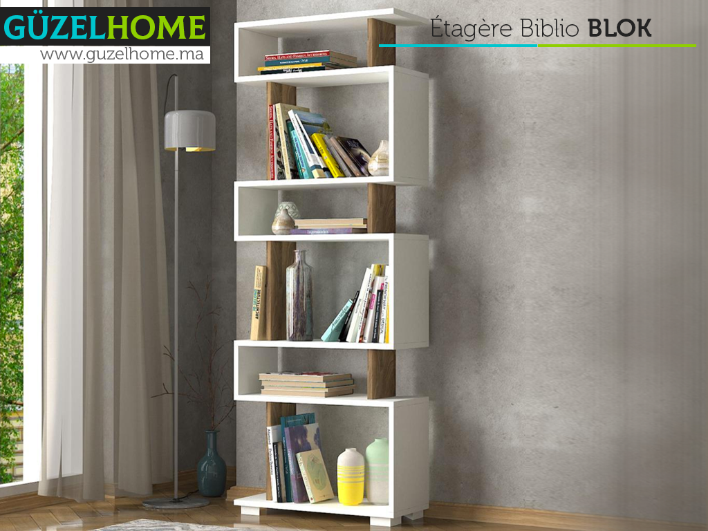 Étagère Biblio BLOK - Blanc et Noyer