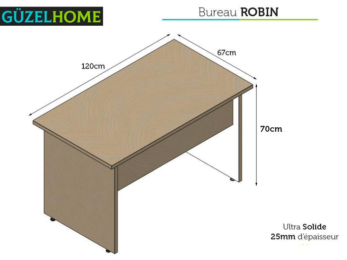 Bureau ROBIN  - 25mm Ultra Solide - Poirier Européen - Table de travail