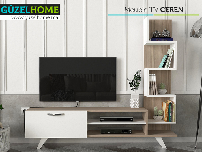 Meuble TV CEREN - Blanc et Cordoba