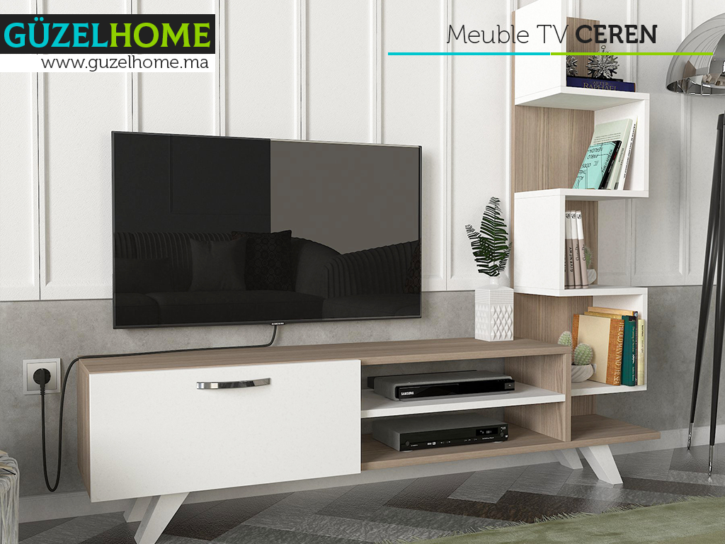 Meuble TV CEREN - Blanc et Cordoba