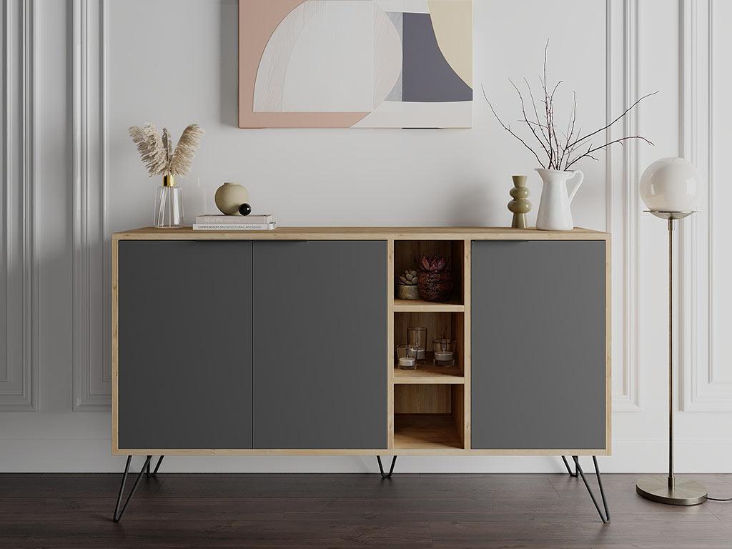 Console Buffet CLARA 142 cm - Chêne et Gris anthracite