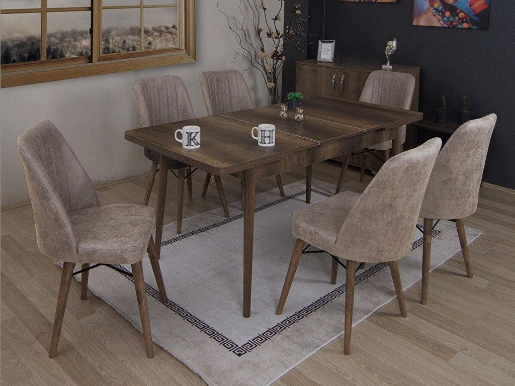 Salle à manger complète COFFEE à 6 Chaises - Table extensible