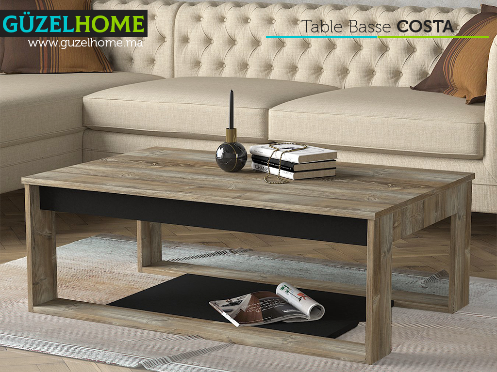 Table Basse COSTA 110cm - Motif Bois Chêne Gris - Salon et séjour