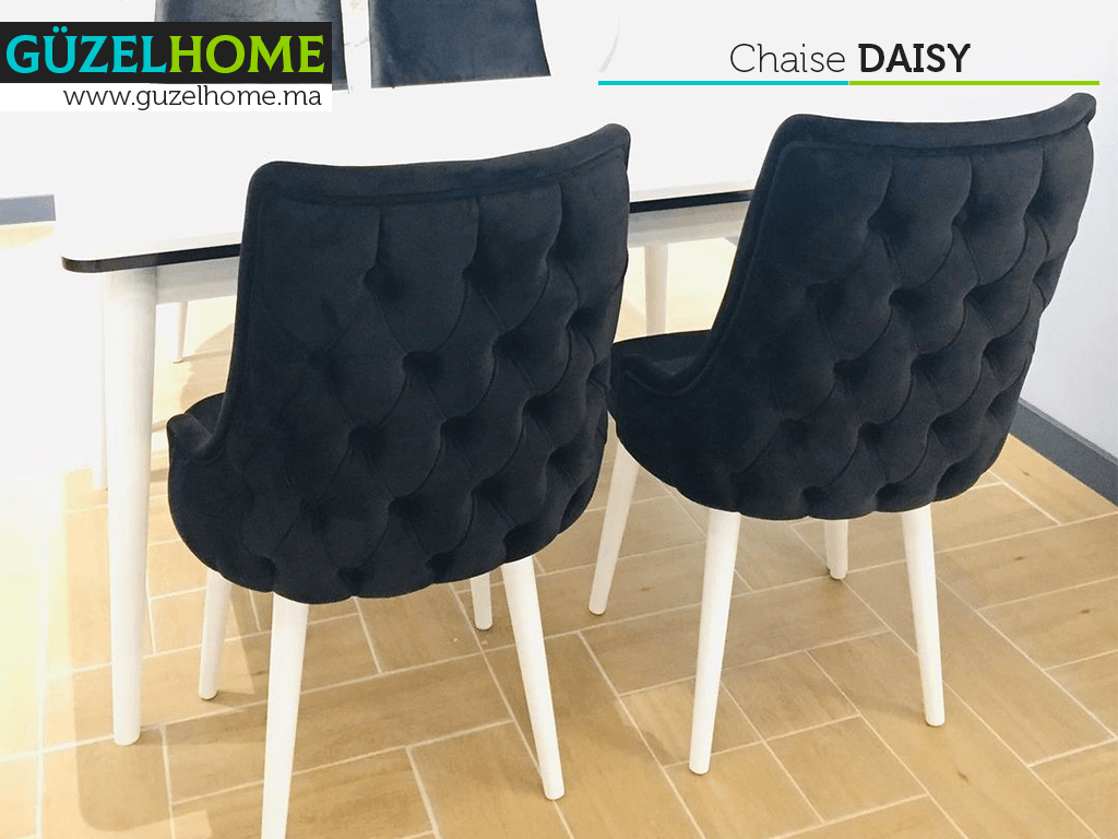 Chaise moderne tapissée DAISY - Noir et blanc - Salle