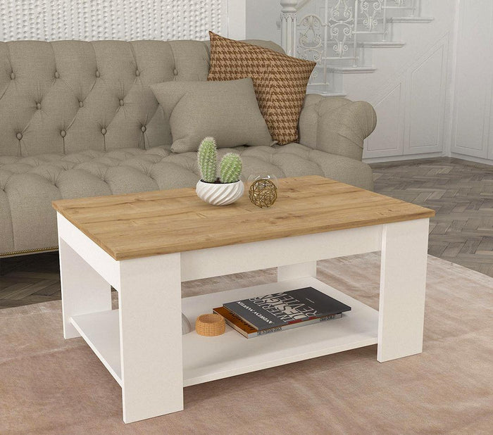Table Basse DIMA - Blanc et chêne - Salon et séjour