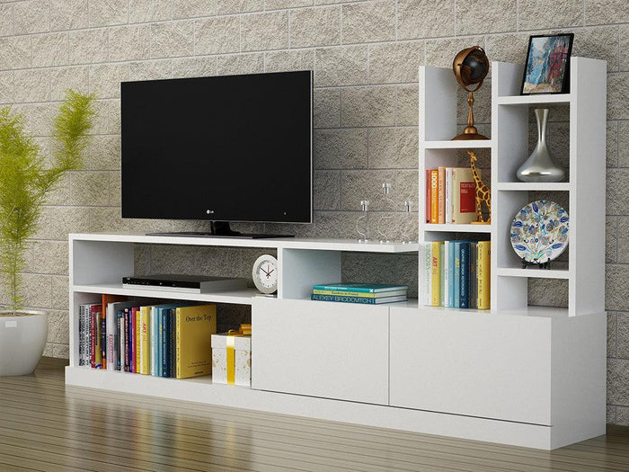 Meuble TV DOLUNAY 165 cm - Blanc - Salon et séjour
