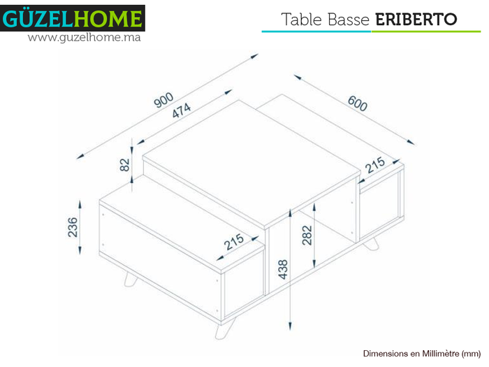 Table Basse ERIBERTO - Noyer et Blanc