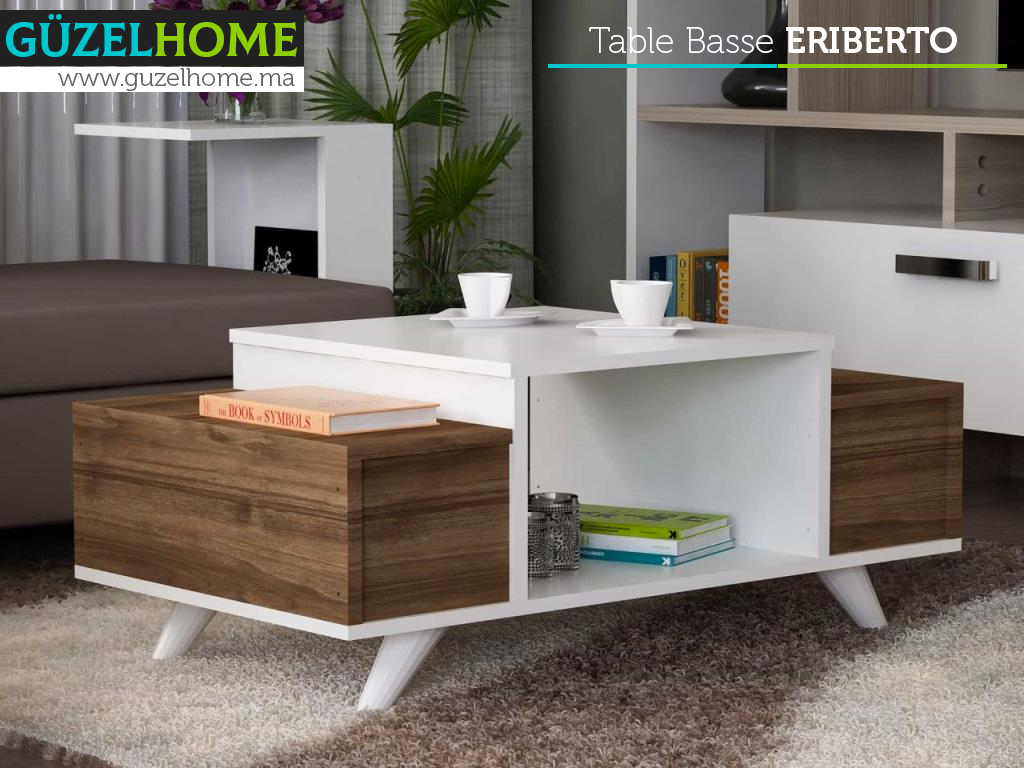 Table Basse ERIBERTO - Noyer et Blanc