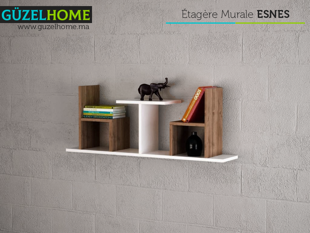 Étagère murale ESNES - Noyer et Blanc