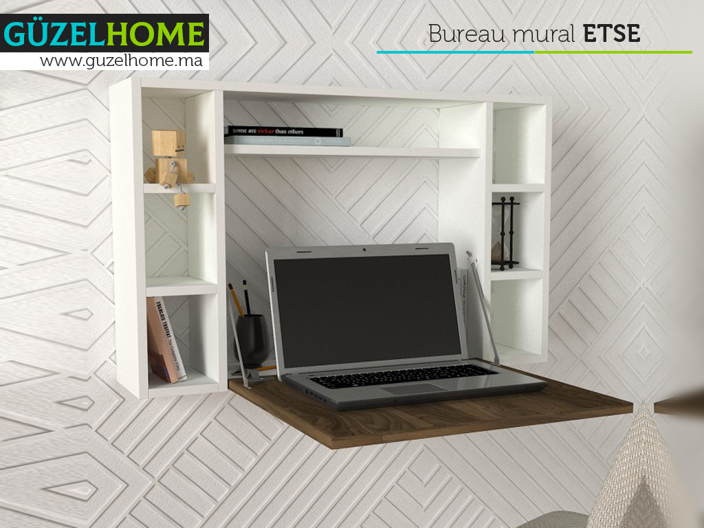 Bureau mural suspendu ETSE - Noyer et Blanc