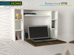 Bureau mural suspendu ETSE - Noyer et Blanc - Meubles de décoration chez GÜZELHOME Maroc