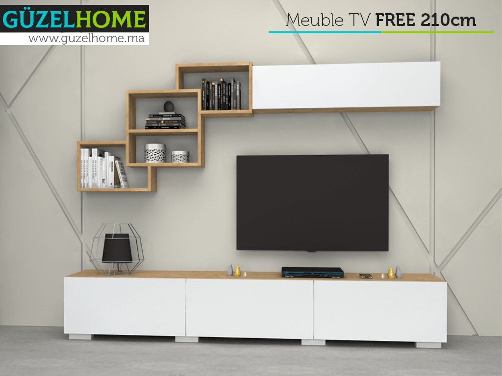 Meuble TV FREE 210cm - Chêne et Blanc - salon et séjour
