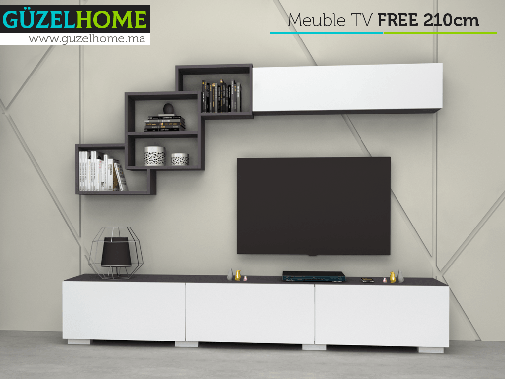 Meuble TV FREE 210cm - Gris Anthracite et Blanc - salon et séjour
