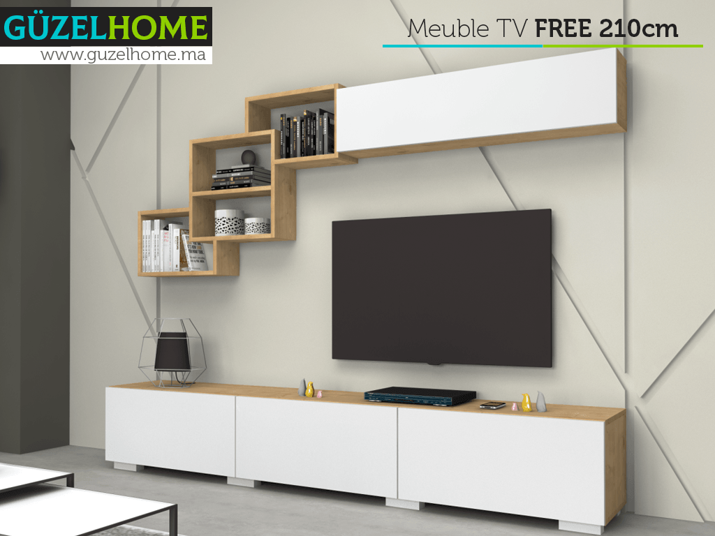 FREESTER - Meuble TV et Table Basse - Chêne et Blanc - Salon et séjour